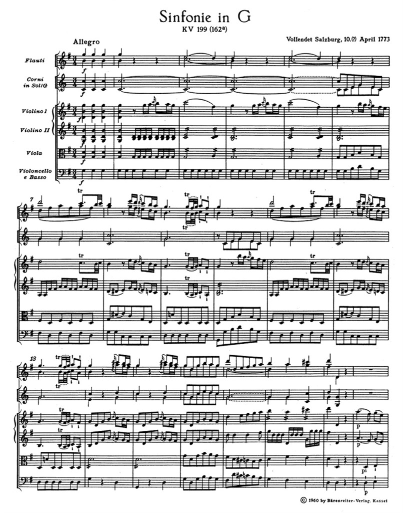 Symphony in G major No. 27 KV 199 (161b)
